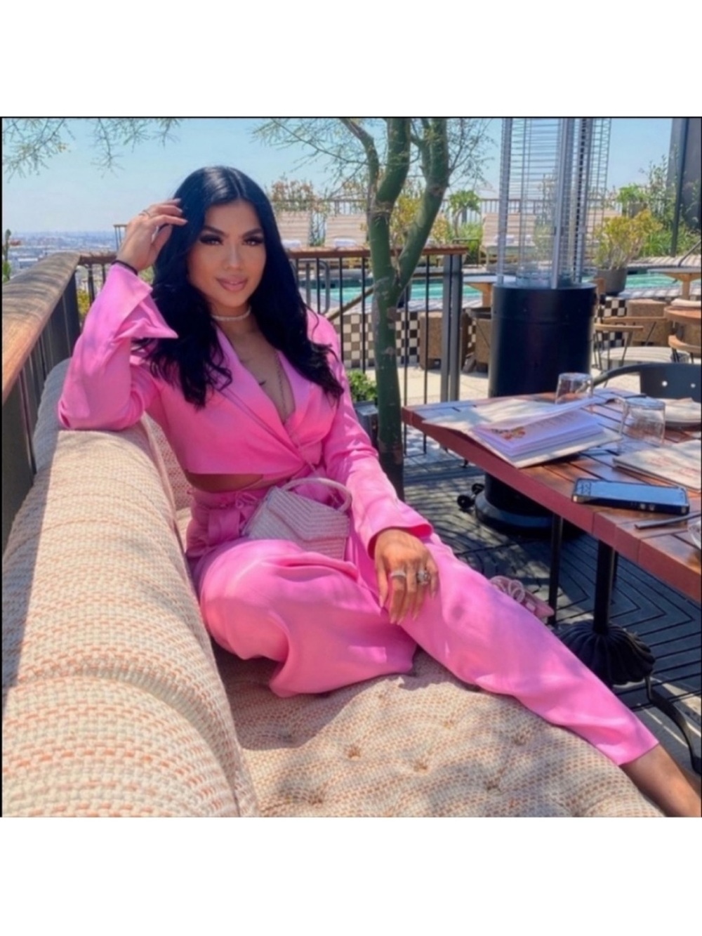 Zara Pink Two-Piece matching set satin effect cropped Blazer & Wide-Leg Pants